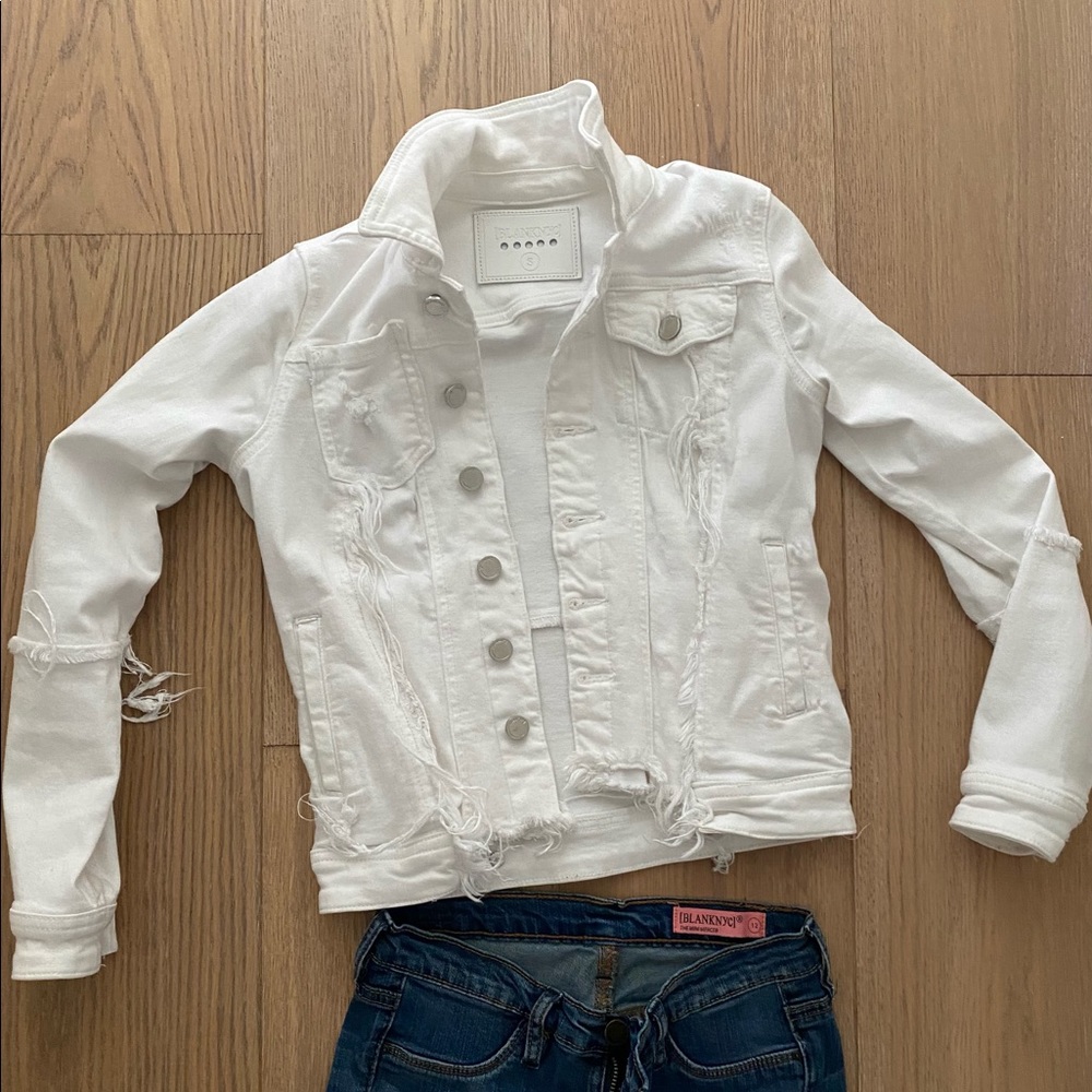 Like New White Jean Denim Frayed Jacket